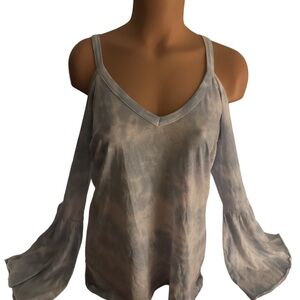 Chaser Cold Shoulder Blouse - bell sleeves. Cloud tie dye. NWT